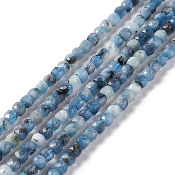 Natural Devil Blue Aquamarine Beads Strands, Faceted, Cube, 4x4mm, Hole: 0.8mm, about 97pcs/strand, 15.35 inch(39cm)