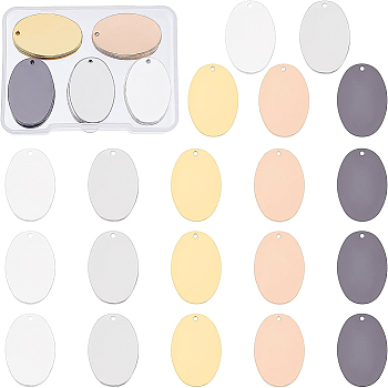 BENECREAT 30Pcs 5 Colors Brass Pendants, Stamping Blank Tag, Oval, Mixed Color, 27x18x1mm, Hole: 1mm