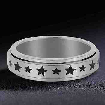 Titanium Steel Rotating Fidget Band Ring, Fidget Spinner Ring for Anxiety Stress Relief, Platinum, Star Pattern, US Size 10(19.8mm)