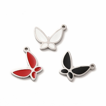 304 Stainless Steel Enamel Pendants, Butterfly, Mixed Color, 15x13x1mm, Hole: 1.2mm