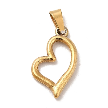 Vacuum Plating 201 Stainless Steel Pendants, Heart, Golden, 20x13x2mm, Hole: 4x2mm