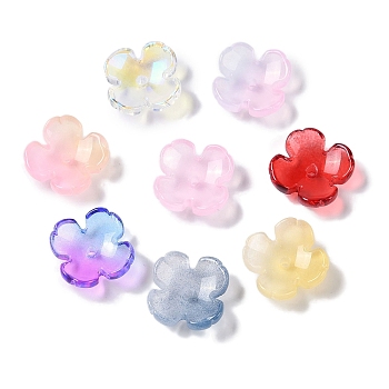 Baking Paint Glass Bead Caps, 4-Petal Flower, Mixed Color, 12x12x4.5mm, Hole: 1.4mm