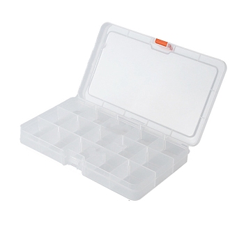 15 Grids Transparent Rectangle Plastic Beads Storage Containers, with Lids, Clear, 10.2x17.7x2.5cm, Inner Diameter: 3.1x3.3cm