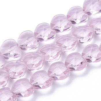 Transparent Glass Beads, Faceted, Heart, Pearl Pink, 10x10x6.5mm, Hole: 1mm