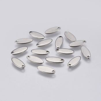 201 Stainless Steel Charms, Stamping Blank Tag, Oval, Stainless Steel Color, 12x5x1mm, Hole: 1mm