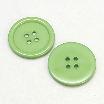 Resin Buttons, Dyed, Flat Round, Light Green, 25x3mm, Hole: 2mm, 98pcs/bag