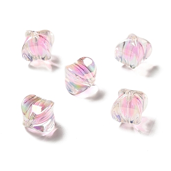 Two Tone UV Plating Rainbow Iridescent Acrylic Beads, Rectangle, Pink, 15~15.5x14x14mm, Hole: 2.7mm