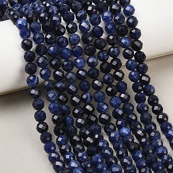 Natural Sodalite Beads Strands, Round, Faceted, Grade AA, 6~6.5mm, Hole: 0.9mm, about 64pcs/strand, 15.35''(39cm)