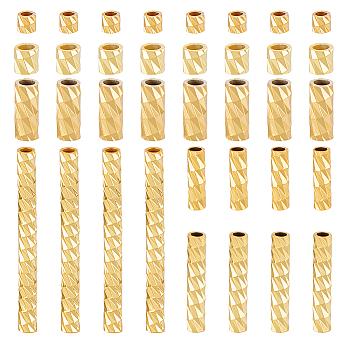 67Pcs 6 Styles 925 Sterling Silver Tube Beads, Textured Tube, Golden, 1.5~15x1~2mm, Hole: 0.9~1.2mm