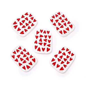 Acrylic Pendants, with Heart, Trapezoid, Red, 39.5x29x2.5mm, Hole: 1.6mm