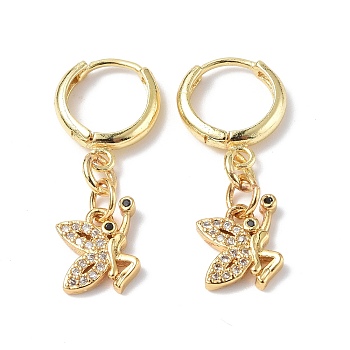 Cubic Zirconia Butterfly Dangle Hoop Earrings, Rack Plating Brass Jewelry for Women, Golden, 28mm, Pin: 0.9mm