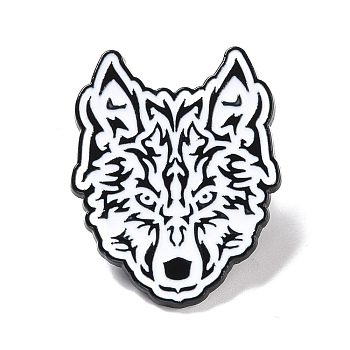 Wolf Enamel Pin, Animal Alloy Badge for Backpack Clothing, Electrophoresis Black, White, 34x27x2mm, Pin: 1mm