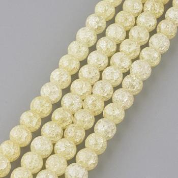 Synthetic Crackle Quartz Beads Strands, Round, Dyed, Pale Goldenrod, 6mm, Hole: 1mm, about 66pcs/strand, 15.7 inch