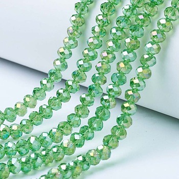Electroplate Glass Beads Strands, AB Color Plated, Faceted, Rondelle, Light Green, 3x2mm, Hole: 0.8mm, about 165~169pcs/strand, 15~16 inch(38~40cm)