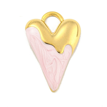 Ion Plating(IP) 304 Stainless Steel Pendants, with Enamel, Real 18K Gold Plated, Heart Charm, Lavender, 25x16.5x3mm, Hole: 5x4mm