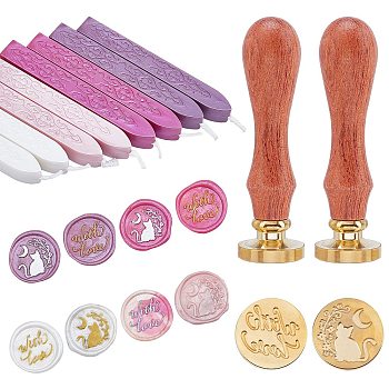 CRASPIRE DIY Scrapbook Making Kits, Including Brass Wax Seal Stamp and Wood Handle Sets, Sealing Wax Sticks, Mixed Color, Sealing Wax Sticks: 8pcs