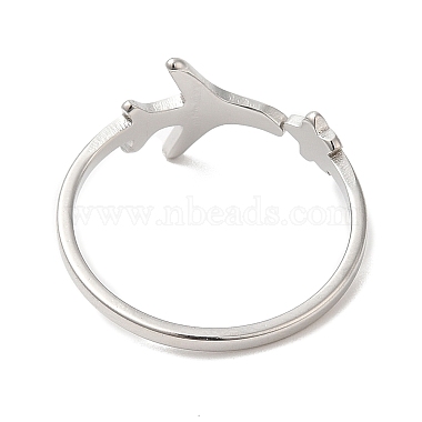 304 Stainless Steel Star & Airplane Open Cuff Ring for Women(X-RJEW-M149-12P)-2