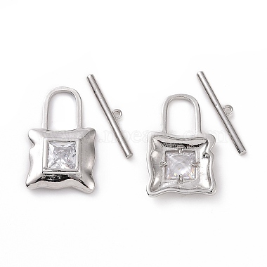 Platinum Clear Lock Brass+Cubic Zirconia Toggle Clasps