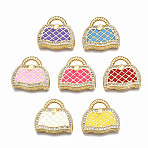 Brass Micro Pave Cubic Zirconia Enamel Pendants, Nickel Free, Bag, Real 16K Gold Plated, Mixed Color, 17.5x19x5mm, Hole: 3x6mm(ZIRC-Q200-021-NF)