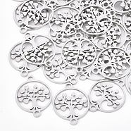 201 Stainless Steel Links connectors, Laser Cut Links, Flat Round with Tree of Life, Stainless Steel Color, 19x15x1mm, Hole: 1.8mm(STAS-T044-37P)