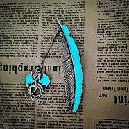 Luminous Alloy Feather Bookmark, Dragon Pendant Bookmark, Glow in The Dark, Antique Silver, 123mm(WG51979-06)