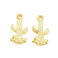 Rack Plating Alloy Pendant, Electroplate Nickel Cadmium Free & Lead Free, Cactus, Real 18K Gold Plated, 19x10x2mm, Hole: 2mm(FIND-Q108-15G)