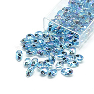 MiYuki Long Magatama Beads, Japanese Seed Beads, (LMA2168) Noir Lined Aqua AB, 7x4mm, Hole: 1mm, about 3500pcs/bag, 450g/bag(SEED-R040-LMA2168)