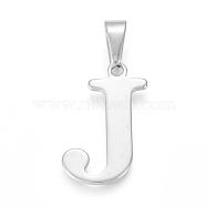 304 Stainless Steel Pendants, Initial Letter.J, 28x20x1.5mm, Hole: 4x10mm(STAS-F106-95P-J)