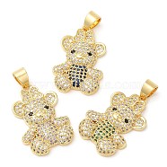 Rack Plating Brass Pendants, Glass with Cubic Zirconia, Lead Free & Cadmium Free, Long-Lasting Real 18K Gold Plated, Bear, Mixed Color, 25x17x5mm, Hole: 5x4mm(KK-D027-16G)
