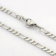 Men's Casual Style 304 Stainless Steel Figaro Chain Necklaces, with Lobster Claw Clasps, Stainless Steel Color, 23.6 inch(59.9cm)(STAS-O037-17P)