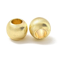 Brass European Beads, Large Hole Beads, Corrugated Beads, Long-Lasting Plated, Lead Free & Cadmium Free, Round, Golden, 10mm, Hole: 5mm(KK-L075-003LG)