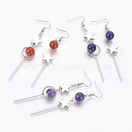 Natural Gemstone Dangle Earrings, with Alloy Star Beads and 304 Stainless Steel Findings, 84~88mm, Pendant: 64~68mm, Pin: 0.6mm(X-EJEW-JE02812)