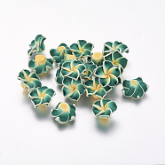 Handmade Polymer Clay 3D Flower Plumeria Beads, Sea Green, 15x8mm, Hole: 2mm(CLAY-Q192-15mm-06)