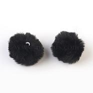 Handmade Faux Rabbit Fur Pom Pom Ball Covered Pendants, Fuzzy Bunny Hair Balls, with Elastic Fiber, Black, 30~40mm, Hole: 2x4mm(WOVE-F021-A07)