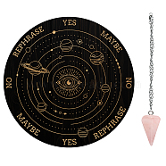 AHADEMAKER 1Pc Custom PVC Plastic Pendulum Board, 1Pc 304 Stainless Steel Cable Chain Necklaces, 1Pc Natural Rose Quartz Stone Pendants, for Witchcraft Wiccan Altar Supplies, Planet Pattern, Board: 200x4mm(DIY-GA0004-92D)