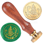 Wax Seal Stamp Set, Golden Tone Sealing Wax Stamp Solid Brass Head, with Retro Wood Handle, for Envelopes Invitations, Gift Card, Leaf, 83x22mm, Stamps: 25x14.5mm(AJEW-WH0208-1042)