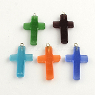 Cat Eye Pendants with Platinum Plated Iron Findings, Cross, Mixed Color, 27x17x4mm, Hole: 2mm(CE-R009-08)