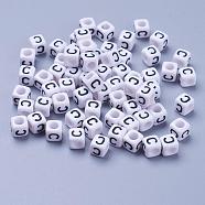 Acrylic Horizontal Hole Letter Beads, Cube, White, Letter C, Size: about 6mm wide, 6mm long, 6mm high, hole: about 3.2mm, about 2600pcs/500g(PL37C9308-C)