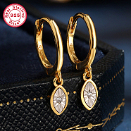 925 Sterling Silver Hoop Earrings, Rhinestone Horse Eye Drop Earrings, with S925 Stamp, Real 18K Gold Plated, Horse Eye: 6x4mm(WC8991)