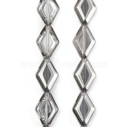 Electroplate Glass Beads Strands, Rhombus, Gray, 15x10x5mm, Hole: 1mm, about 43pcs/strand, 25.39''(64.5cm)(EGLA-B010-01A-PL03)