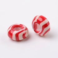 Handmade Polymer Clay Enamel European Beads, Large Hole Rondelle Beads, Red, 14x7.5mm, Hole: 5.5mm(X-FPDL-J002-34)