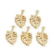 Ion Plating(IP) 304 Stainless Steel Pendants, Tropical Leaf Charms, Monstera Leaf, Nickel Free, Real 18K Gold Plated, 35x19.5x2.5mm, Hole: 2mm(STAS-T063-193G)