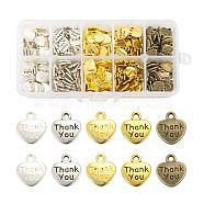 500Pcs 5 Colors Tibetan Style Alloy Charms, Heart with Word Thank you, Mixed Color, 12x11x2mm, Hole: 1.5mm, 100pcs/color(TIBEP-LS0001-08)