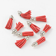 Suede Tassels, with CCB Plastic Findings, Nice for DIY Earring or Cell Phone Straps Making, Platinum, Tomato, 38x10mm, Hole: 2mm(X-DJEW-M004-15A)