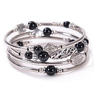 Bohemian Multi-Layered Natural Black Agate Wrap Bracelet Women's Jewelry, show in picture(MV3343-10)