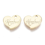 Brass Charms, Nickel Free, Heart with Word, Real 18K Gold Plated, 8x9.5x1mm, Hole: 1.2mm(KK-N231-141-NF)