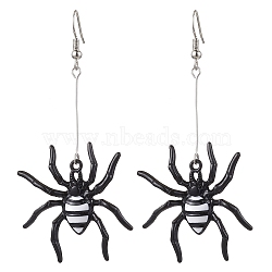 Alloy Enamel Dangle Earrings, Spider, Black, 77x35mm(EJEW-TA00411)