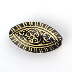 Horse Eye Plating Acrylic Beads, Golden Metal Enlaced, Black, 19x11x5.5mm, Hole: 1.5mm, about 900pcs/500g(PACR-Q102-225B)