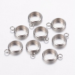 201 Stainless Steel Pendant Cabochon Settings, Plain Edge Bezel Cups, Flat Round Charms, Stainless Steel Color, 12x9x2.5mm, Hole: 2mm, 7mm Inner Diameter(X-STAS-P198-66E)