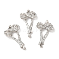 Brass Micro Pave Clear Cubic Zirconia Fold Over Clasps with Cord Ends, Bowknot, Platinum, Bowknot: 33x22.5x5.5mm, Cord End: 5x3.5mm, Hole: 1.5x1.2mm and 1.2x0.7mm(KK-M243-16P)